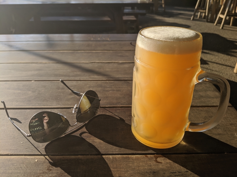 Enjoying a cold beer in the sun